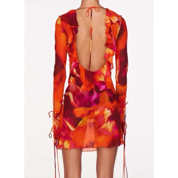 NWT Rat And Boa Dali Dress Tie Dye Open Back Mini Red Orange Size Small - Picture 2 of 15